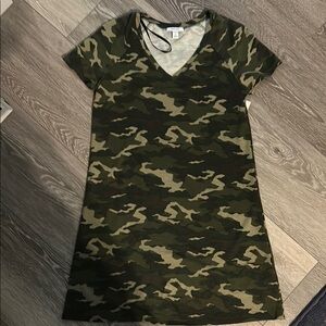 Nine West Green Brown Midi A-line V-neck Dress